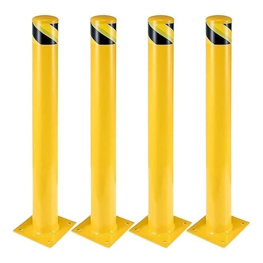 4 Pcs Safety Bollard,42 Inch High Heavy-Duty Yellow Safety Bollard Steel Posts,4.5 Inch Diameter,Safety Bollard with 16 Anchor Bolts - Ideal for Traffic Control, Driveway Barriers,Parking Poles