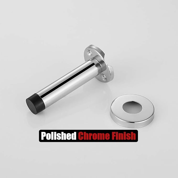 JQK Door Stopper Chrome, 304 Stainless Steel Thicken 1mm Sound Dampening Door Stop Bumper Wall Protetor 2 Pack, Polished Chrome, DSB5-CH-P2