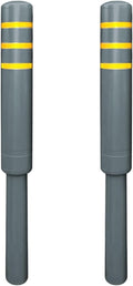 Metal Safety Bollard, Car Parking Protection Posts, Personal Garage Driveway Barrier, Crash Column Safety Warning Column, for Traffic Control(Gray (2PCS))