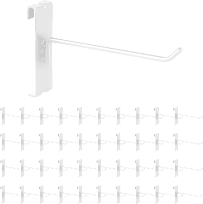 40Pcs 6" Gridwall Display Hooks Assortment Set, White Metal Grid Wall Panel Hanging Display Hook for Garage Shop Retail Storage, Wire Diameter 5mm/ 0.2”
