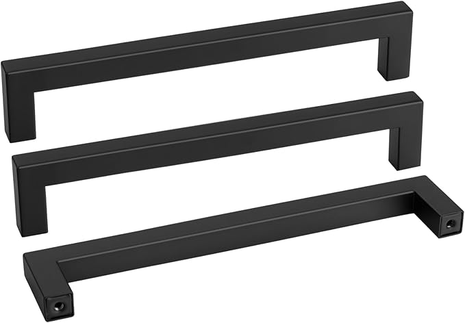 goldenwarm 100 Pack Black Square Bar Cabinet Pull Drawer Handle Stainless Steel Modern Hardware for Kitchen and Bathroom Cabinets Cupboard,Center to Center 8-4/5in(224mm)