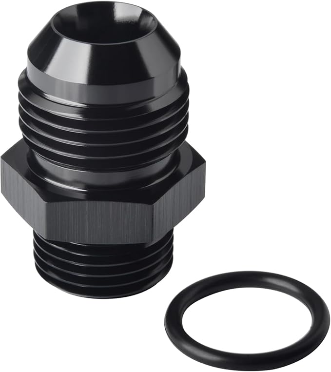 16AN Male Flare to 12AN ORB O-ring Boss Fuel Pump Rail Adapter Fitting Aluminum Black