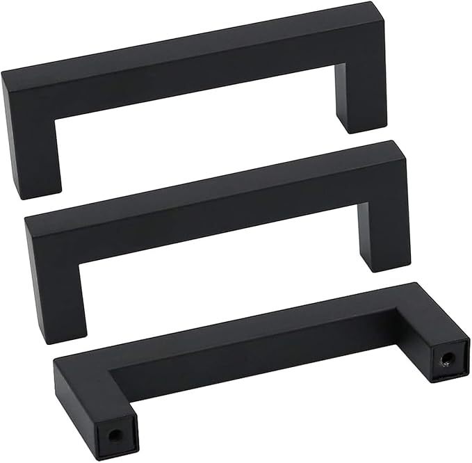 goldenwarm 3 Inch 60 Pack Matte Black Flat Square Bar Kitchen Hardware Closet Handles Pulls - Black Drawer Pull Cabinet Handle for Kitchen Bathroom Drawer Door Cabinets, LSJ12BK76