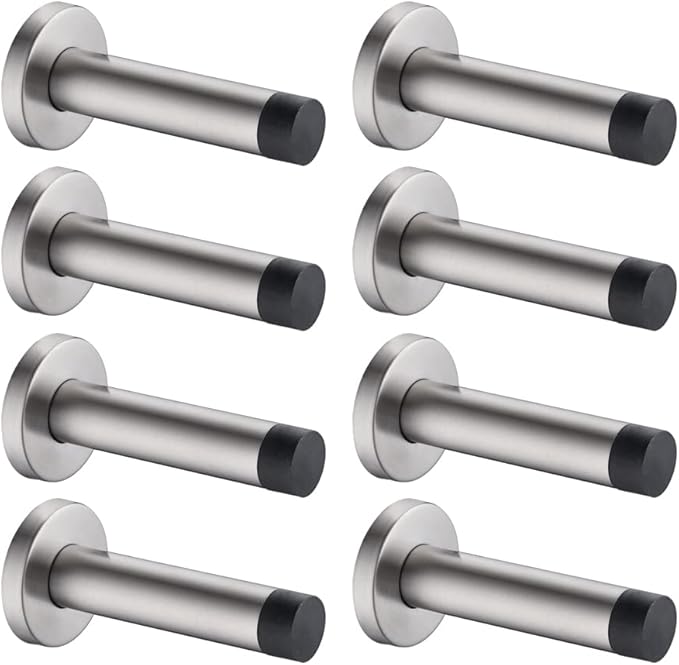 JQK Door Stopper, 304 Stainless Steel Thicken 1mm Sound Dampening Door Stop Bumper Wall Protetor 8 Pack, Brushed, DSB5-BN-P8