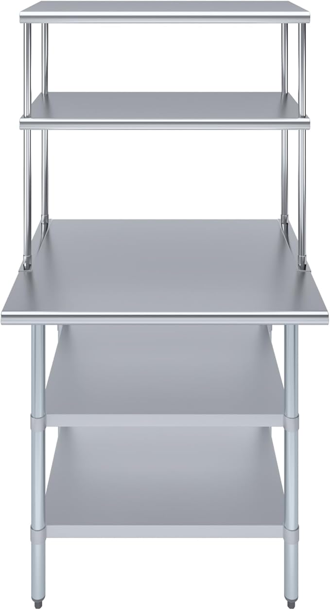 Amgood Stainless Steel Work Table with 2 Shelves | Metal Kitchen Prep Table & Shelving Combo (30" x 36" Table with 2 Shelves + 18" Overshelf)