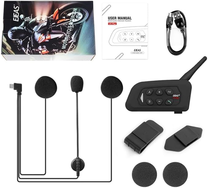 MIMIRACLE V4 Plus Motorcycle Helmet Bluetooth Intercom Headset, Up to 4 Riders 1500M IP65 Waterproof Motorbike Communication System for Skiing/ATV/Off Road -4 Pack