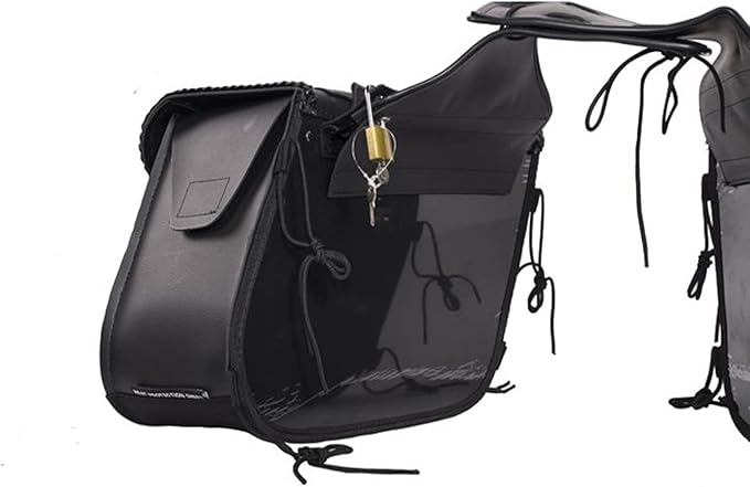Synthetic Leather Motorcycle Luggage Bag - Waterproof Throw Over Saddlebags For Motorcycles - Softails, Sportsters, Choppers, Dyna, V-star, Shadow (With Studs, Black, 13'x13'x10')