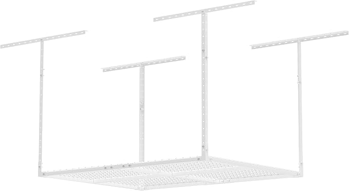 3 x 4FT Overhead Garage Storage Rack,Adjustable Ceiling Storage Racks,Garage Shelving Heavy Duty Storage Organizer System,400lbs Weight Capacity(White)