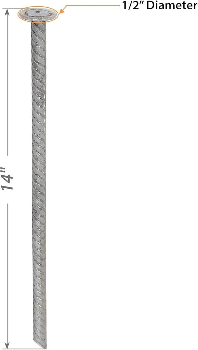 SmartSign Rebar Spikes - Pack of 100, Length 14", Diameter 1/2", Heavy Duty Metal Rebar Stakes for 6ft Parking Curbs/Wheel Stop/Speed Bump, Silver