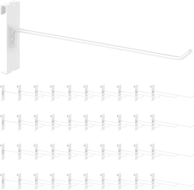 40Pcs 10" Gridwall Display Hooks Assortment Set, White Metal Grid Wall Panel Hanging Display Hook for Garage Shop Retail Storage, Wire Diameter 5mm/ 0.2”