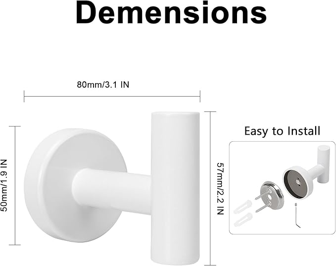 NearMoon Bath Towel Hooks- SUS 304 Stainless Steel Robe Hook Holder, Heavy Duty Coat Hook for Bathroom Livingroom Hotel Kitchen Garage, Wall Mounted- 4 Pack (White)