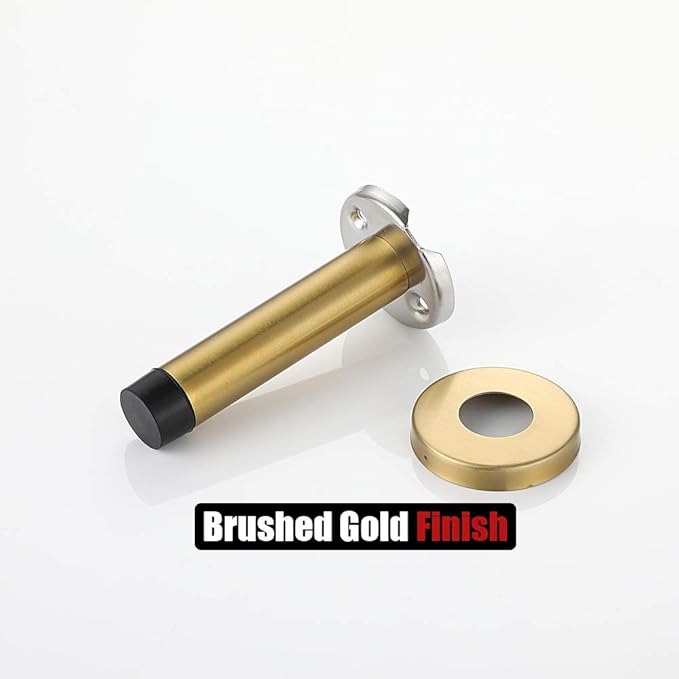 JQK Door Stopper Gold, 304 Stainless Steel Thicken 1mm Sound Dampening Door Stop Bumper Wall Protetor 2 Pack, Brushed Gold, DSB5-BG-P2
