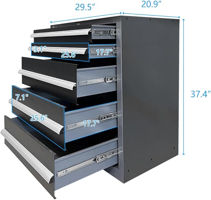 Steel Garage Storage Cabinet System, Tool Organization, for Workshop Auto Repair Shop, No Wall Mounting Needed
