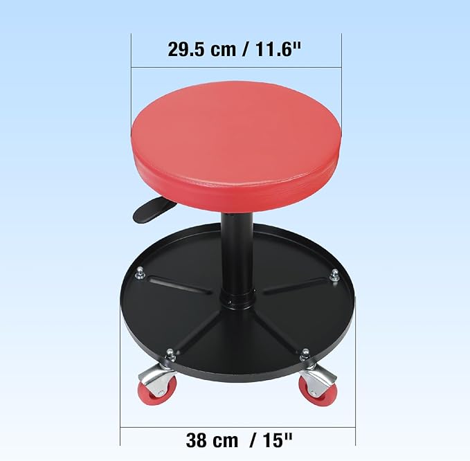 Big RED Creeper Garage/Shop Seat: Heavy Duty Rolling Pneumatic Padded Adjustable Mechanic Stool with Tool Tray Storage, Red Large