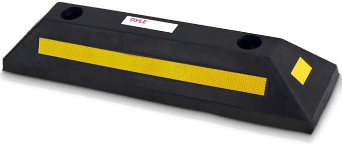 Pyle Curb Garage Vehicle Floor Stopper for Parking Safety 1PC Heavy Duty Rubber Parking Lot Driveway Stopper, For Car Vans Trucks Tire Wheel Guide Block Protect Bumper- Pyle PCRSTP11