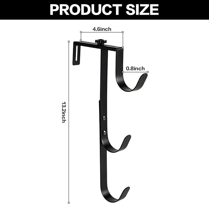 2Pcs Black Pool Pole Hangers, Adjustable Heavy Duty Swimming Pool Fence Hooks for Pool Equipment, Skimmers, Leaf Rakes, Nets, Brushes, Vacuum Hose, Garden Tool Organizer