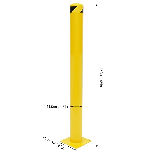 Safety Bollard Post 48'' Height Bollard Post Yellow Steel Pipe Parking Barrier with 8 Anchor Bolts for Driveway Traffic Control, Garage & Parking Lot (2, 48'' H x 4.5'' D)