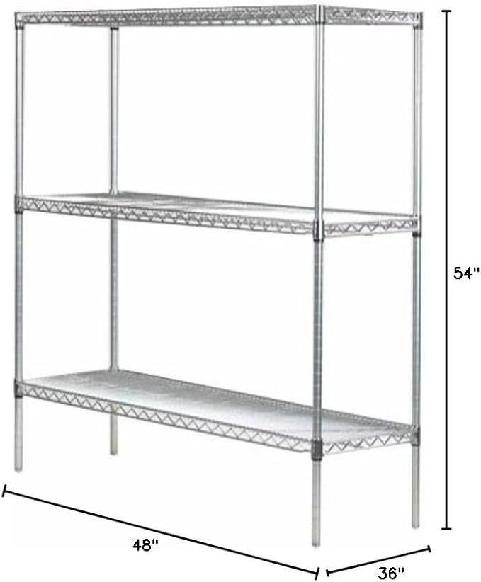 Omega 36" Deep x 48" Wide x 54" High 3 Tier Chrome Starter Shelving Unit