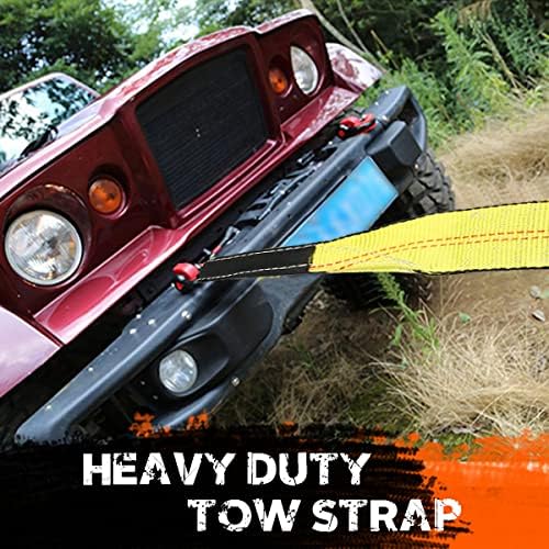 Recovery Tow Strap 2in X 20ft Heavy Duty 20,000 lbs Break Strength, Use for Emergency Towing Rope, Tree Saver, Winch Extension, Triple Reinforced Loops, Protective Sleeves,Car Accessories