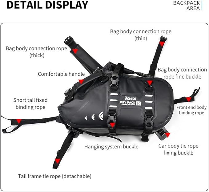 Motorcycle Saddle Bags Tail Bag, 20L Roll-top Waterproof Motor Detachable Side Trunk Bag, Motor Panniers Luggage Bag for Motorcy