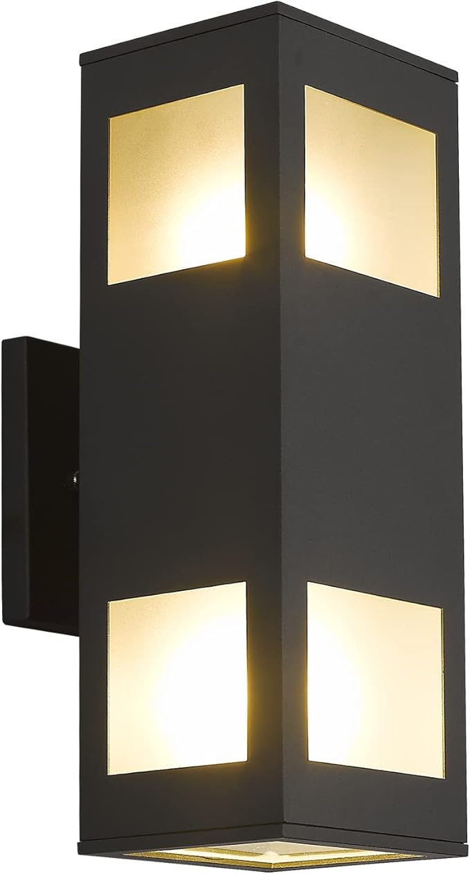 harriet Porch Lights Outdoor Modern - IP64 Waterproof Aluminum and Tempered Glass Cover, 13" Rectangular Up/Down Wall Sconce for Porch, Garage & Patio, Exterior Lighting, Black