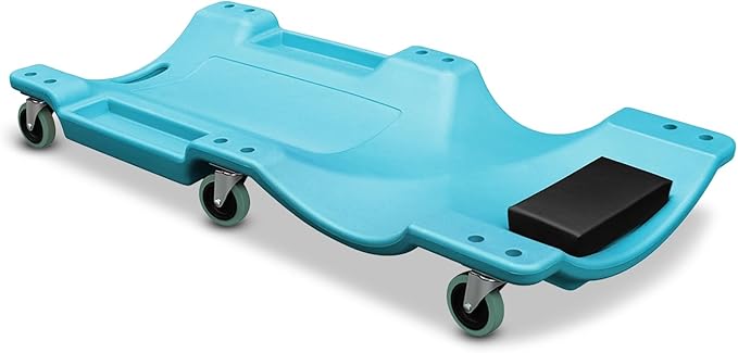 Auto Dynasty 40 Inches Mechanic Creeper, Automotive Garage Repair Low Profile Under Car Rolling Creeper with Padded Headrest, Plastic, Sky Blue