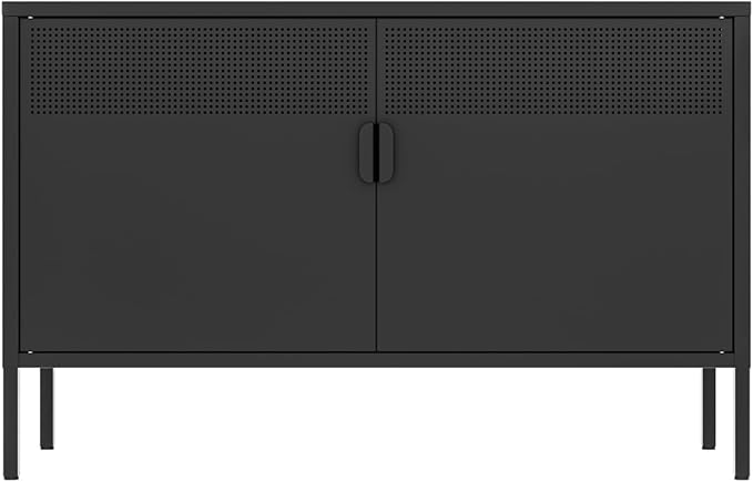 2 Door Storage Sideboard, Metal Storage Cabinet with 2 Adjustable Shelf,Multipurpose Metal Accent Cabinet for Office Home,Music Studio (Black, 25''H)