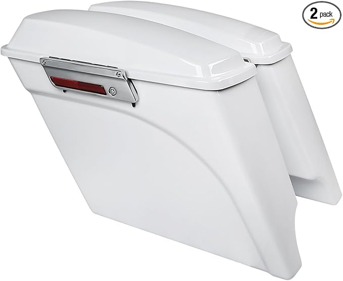 XFMT Motorcycle Stretched Saddlebags 5" Extended Hard Saddle Bags For Harley Touring Road King Street Glide Road Glide Electra Glide Ultra Classic 1993-2013, White