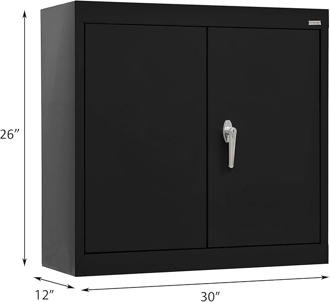 Sandusky Lee WA11301226-09 Wall-Mount Metal Storage Cabinet with Adjustable Shelf, Locking Handle, 200lb Capacity, 12" Depth x 30" Width x 26" Height, Black
