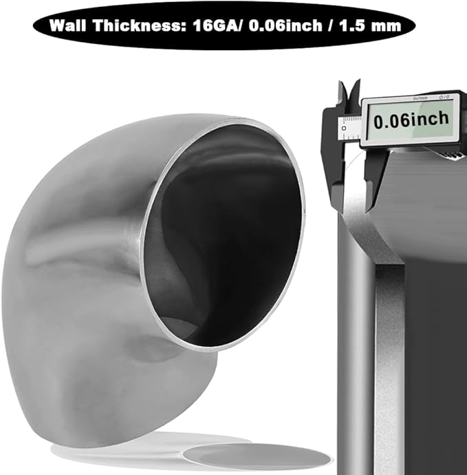 Cotonake OD 5 Inch 90 Degree SS304 Stainless Steel Bend Tube Exhaust Elbow Pipe for Car Modified Exhaust System 5" Piping Silver Tone，Stair Handrail (1pcs)