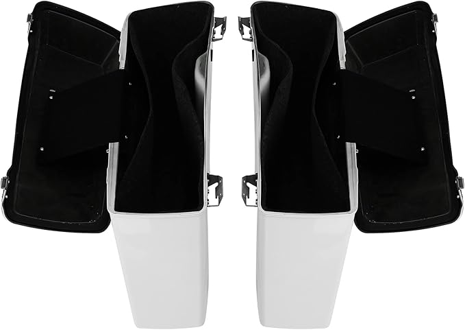 XFMT Motorcycle White Hard Saddlebags Saddle Bags Trunk W/Lids & Chrome Latches For Harley Touring Road King Street Glide Road Glide Electra Glide 1994-2013