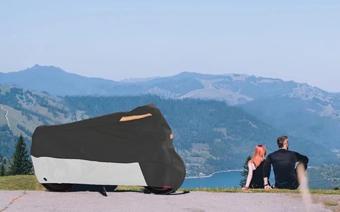 Motorcycle Cover Waterproof Outdoor, Coverado All Weather Protection Motorbike Cover with Lockholes and Night Reflector, Universal Fit for Harley Davidsion Yamaha Honda Suzuki etc (up to 111" Motors)