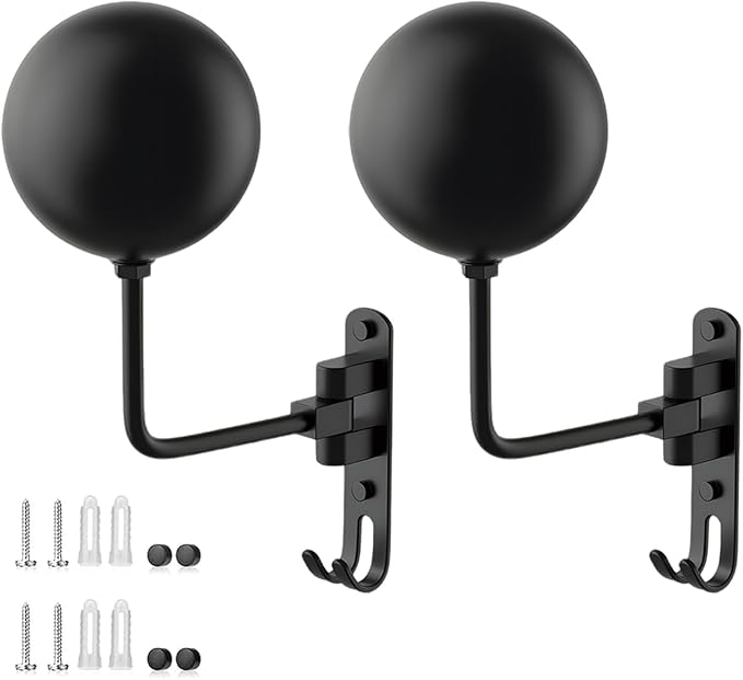 aiGear Motorcycle Helmet Holder, 180°Rotatable Motorcycle Helmet Rack with Double Hooks, Space Aluminum Motorcycle Helmet Holder Wall Mount for Motorcycle Bike Coats, Baseballs, Rugby Helmet (2 Pack)