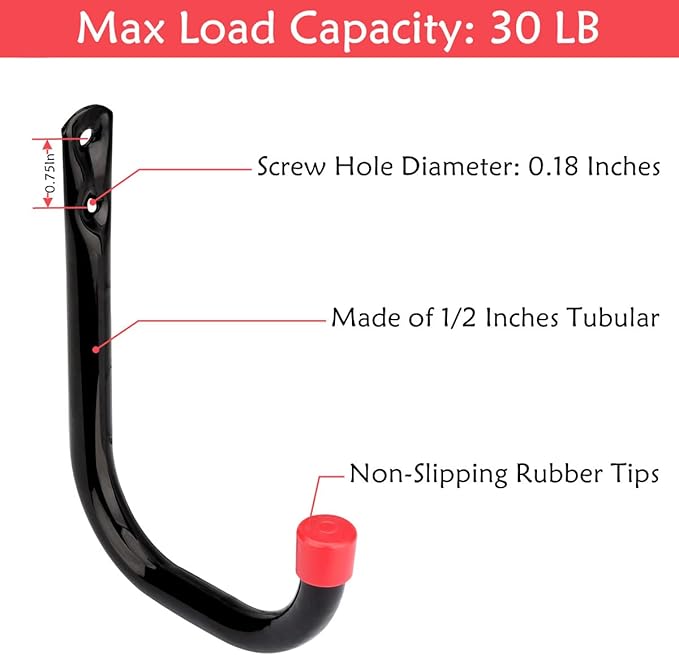 12 Pack Garage Storage J Hooks, 4.1Inches Heavy Duty Wall Mount Utility Hangers by Naikozmo Black and Red 5.6 x 4.1 x 0.5 inches