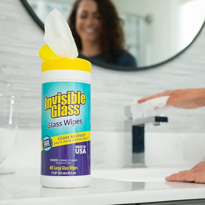 Invisible Glass 90160 Glass Cleaning Wipes Perfect for Cleaning Mirrors, Windows, and Windshields at Home, in Your Car, or at the Office, Streak-Free, Tint-Safe, Lint-Free, 40 Wipes, Pack of 1
