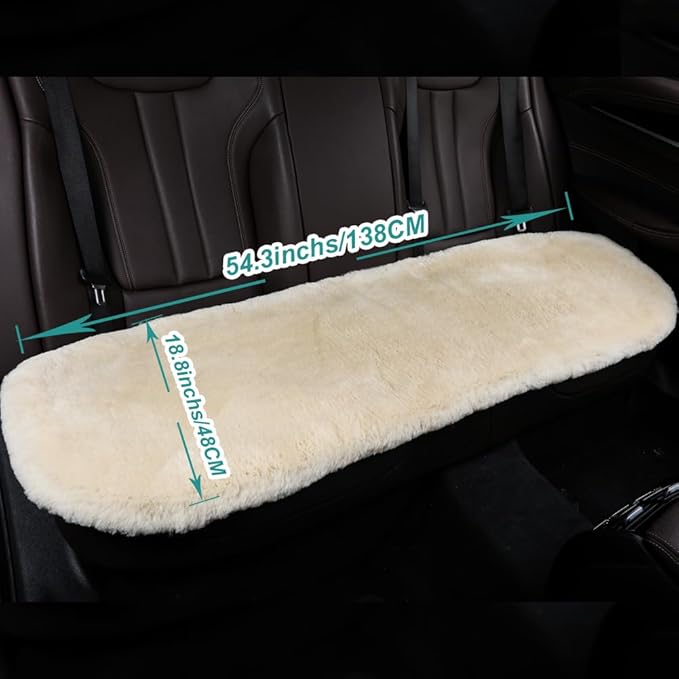 Fluffy Genuine Sheepskin Car Seat Cover for Auto Fuzzy Interior Accessories Cushion with Soft Wool Natural Fur Non-Slip (Pearl, Back)