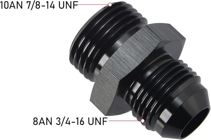 8AN Male Flare to 10AN ORB O-ring Boss Fuel Pump Rail Adapter Fitting Aluminum Black, Pack of 2