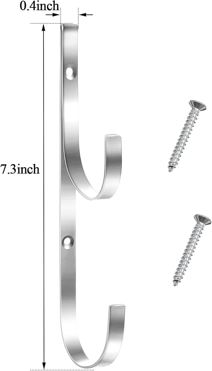 6 Pieces Pool Pole Hook Hanger Swimming Metal Brackets Pool Hook with 12 Pieces Screws for Telescopic Poles, Skimmers, Leaf Rakes, Net, Brush, Vacuum Hose, Garden and Pool Accessories (Silver)