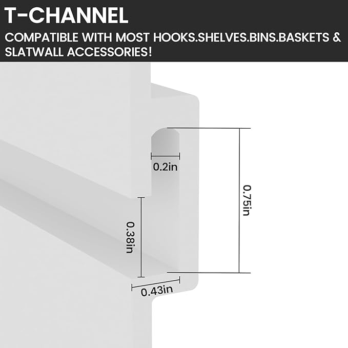 Slatwall Panel Wall Storage Systems, 4x8 ft Slat Wall Paneling Garage Wall Organizer with Five Hooks, Heavy Duty Wall Mounted PVC Wall Rack, White