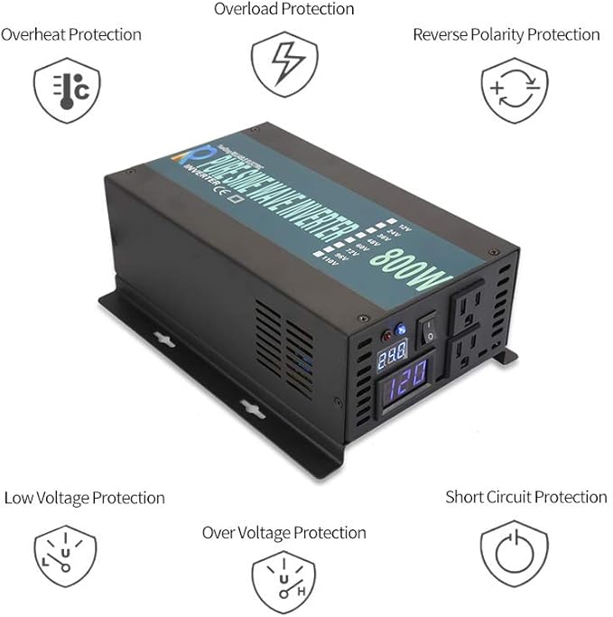 WZRELB Full Power Full Power Endurable Led Display 800W Pure Sine Wave Solar Inverter 12Vdc to 120Vac, (RBP80012B1)