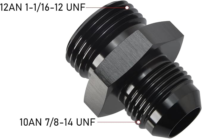 10AN Male Flare to 12AN ORB O-ring Boss Fuel Pump Rail Adapter Fitting Aluminum Black