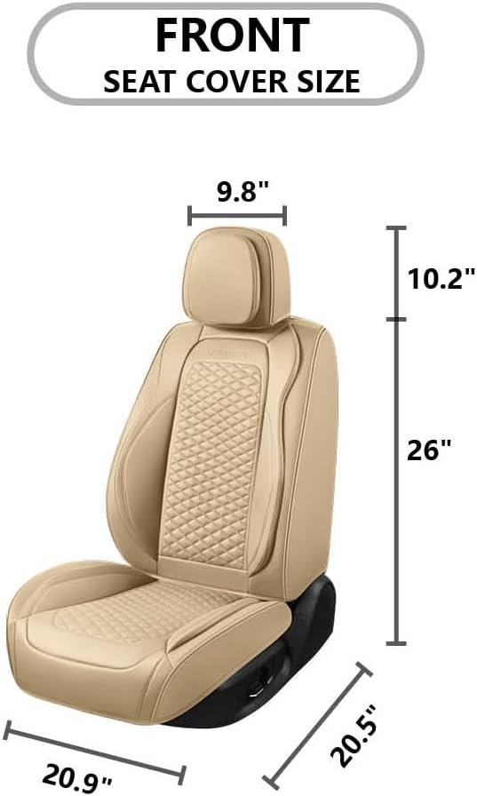 2 Packs Car Seat Covers Leather Car Seat Covers Universal Seat Covers for Car, SUV,Truck (Beige)
