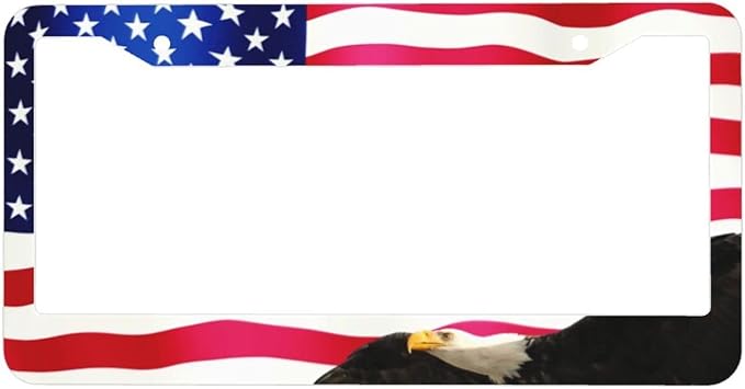 American Flag License Plate Frame American Flag License Plate Holder American Flag Eagle License Plate Frame Covers US Car Tag Frame Stainless Aluminum 2 Pack 2 Holes Decorative 2 Pcs Set for Men