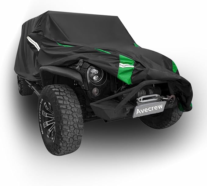 Avecrew for Jeep Wrangler Cover Waterproof 2 Door, All Weather for Jeep Rain Cover for Automobiles, Outdoor Full Exterior for Jeep Covers Fits JK JL TJ YJ CJ （Green）