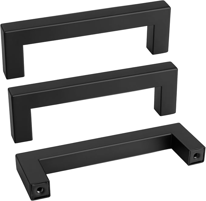 goldenwarm 150 Pack 3 3/4 Inch Black Cabinet Handles Matte Black Drawer Pulls Stainless Steel Cabinet Hardware Square Bar Modern Cabinet Handle for Kitchen Bathroom Cupboard