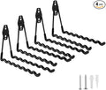 Wall Mounted Garage Hooks Tool Organizer, 10 Inch Garage Storage Hook Heavy Duty Utility Wall Hangers Black for Ladders, Hose, Garden Tools, Set of 4