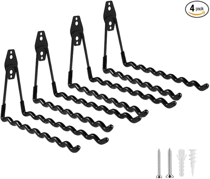 Wall Mounted Garage Hooks Tool Organizer, 10 Inch Garage Storage Hook Heavy Duty Utility Wall Hangers Black for Ladders, Hose, Garden Tools, Set of 4