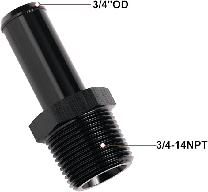 3/4 NPT Male to 3/4" Hose Barb Fitting Adapter Nipple Straight Aluminum Black