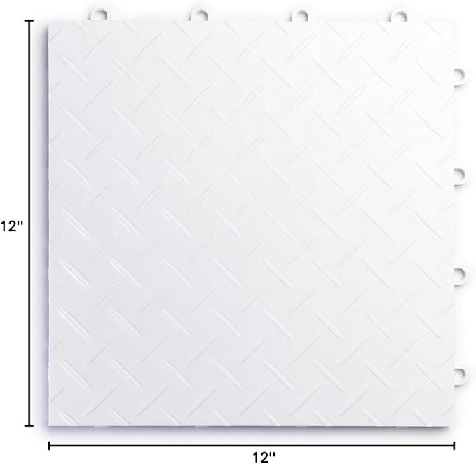 Big Floors RaceDeck Diamond Plate Design, Durable Interlocking Modular Garage Flooring Tile (White, 24 Pack of 12 x 12" Tiles)