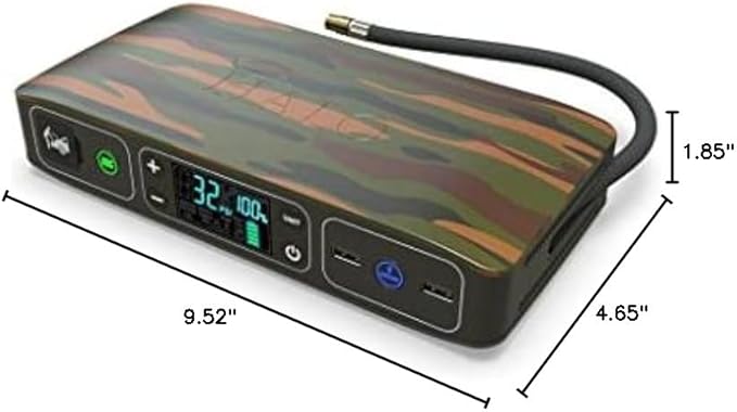HALO Bolt Air 58830 Portable Car Battery Jump Starter | 100 PSI Air Compressor, 58.8Wh USB Power Bank, Emergency Floodlight & Charger, Jumps Cars SUVs & Trucks, Inflates Tires, TSA Approved — Camo